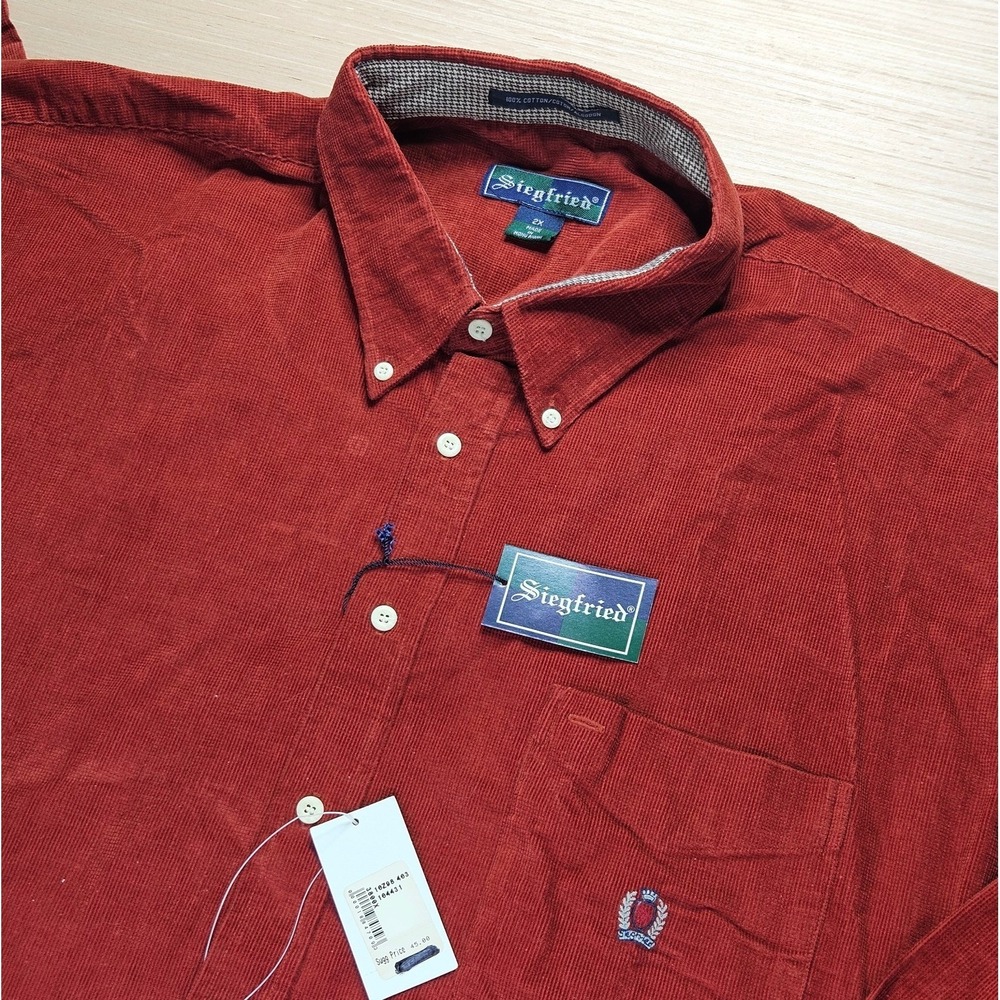 Siegfried Button Down Shirt Mens 2X Red Corduroy Long Sleeve Pocket NEW